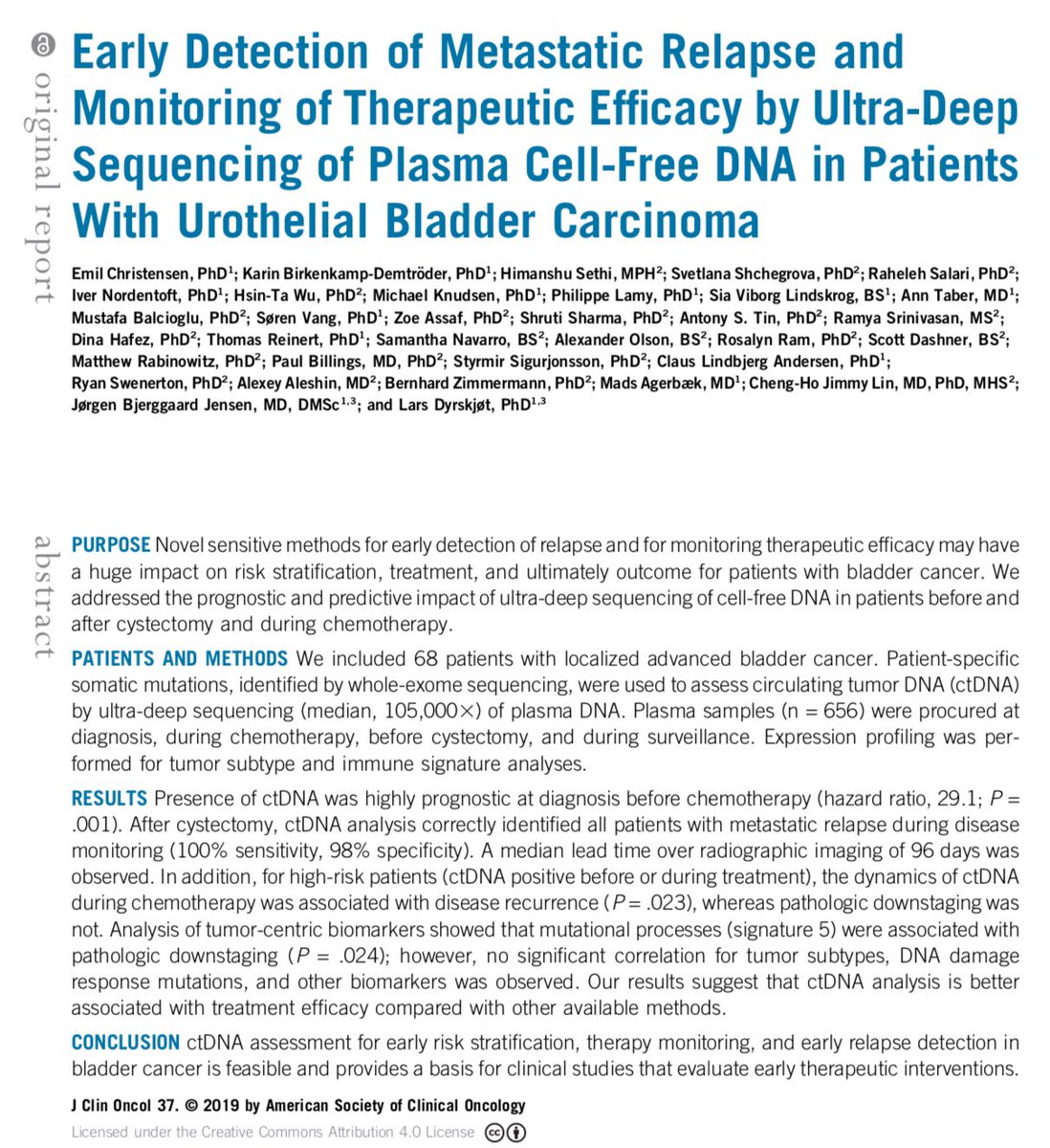 I am very proud to announce that our exciting results about early detection of metastatic relapse by ultra-deep ctDNA sequencing have just been published in Journal of Clinical Oncology.