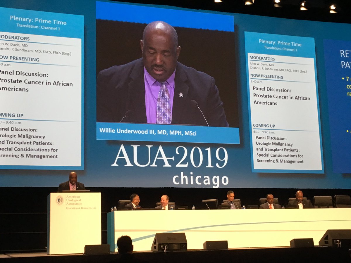 AUA meeting. Plenary session this morning on African American and Prostate Cancer. #Aua19 #MembersMoveMedicine #ama Physician education is extremely important to improve health outcomes. Underwood for AMA BOT.