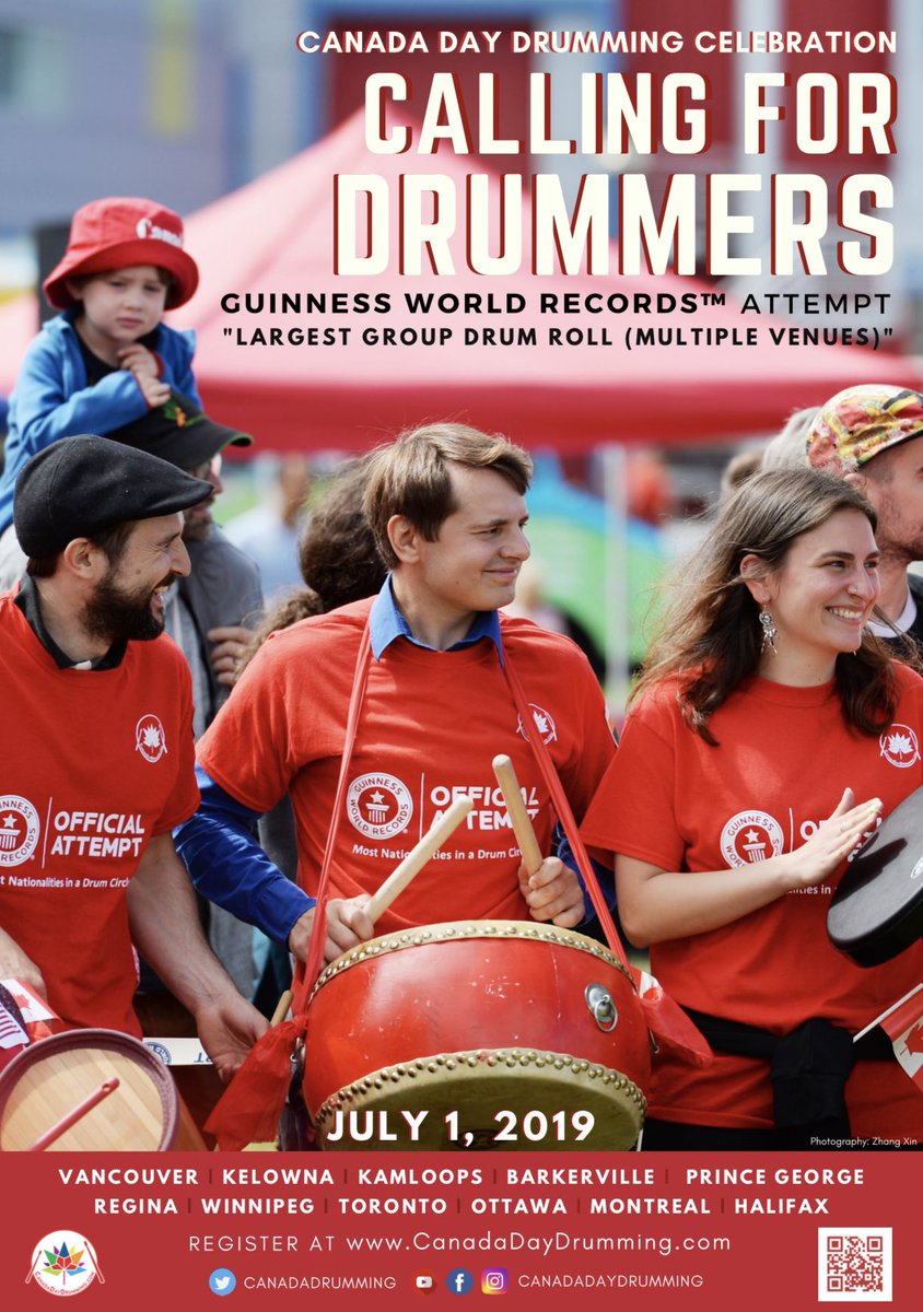 CarsonHoCanada's tweet photo. 2019 https://t.co/jh9lBA31OX kicked off in Vancouver covering 12 Cities across Canada drumming simultaneously to celebrate the Birthday &amp; promote the multiculturalism and Canadian values. Collectively we will attemp to challenge the GWR “Largest Group Drum Roll (Multi Venues) https://t.co/2gkMaDQV8m