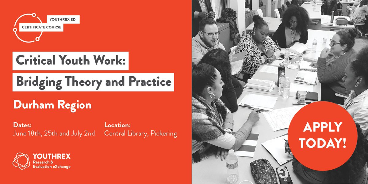 REXforYouth's tweet photo. Our Critical Youth Work Course (Bridging Theory and Practice) for Ontario youth workers is coming to Durham!

Register by May 31at: https://t.co/p6scuJLTas
#youtwork #youthrex #durham #pickering #ajax #whitby #oshawa https://t.co/e5mEJN8eb9