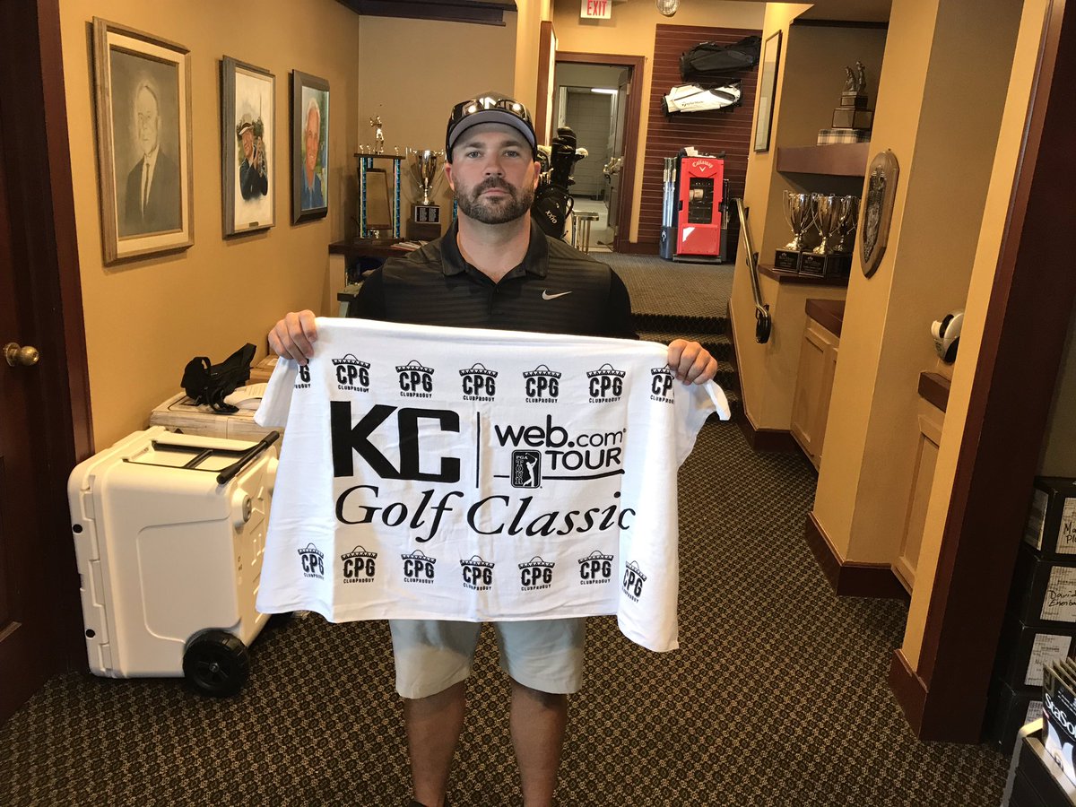 We were blessed to have KC native <a href="/ClubProGuy/">Club Pro Guy</a> out here at #KCGolfClassic taping a course strategy video of <a href="/BlueHillsCCGolf/">Blue Hills CC</a> for our <a href="/WebDotComTour/">Korn Ferry Tour</a> players first year on the new track. He was so kind to leave towels for all the #WebTour caddies as well!