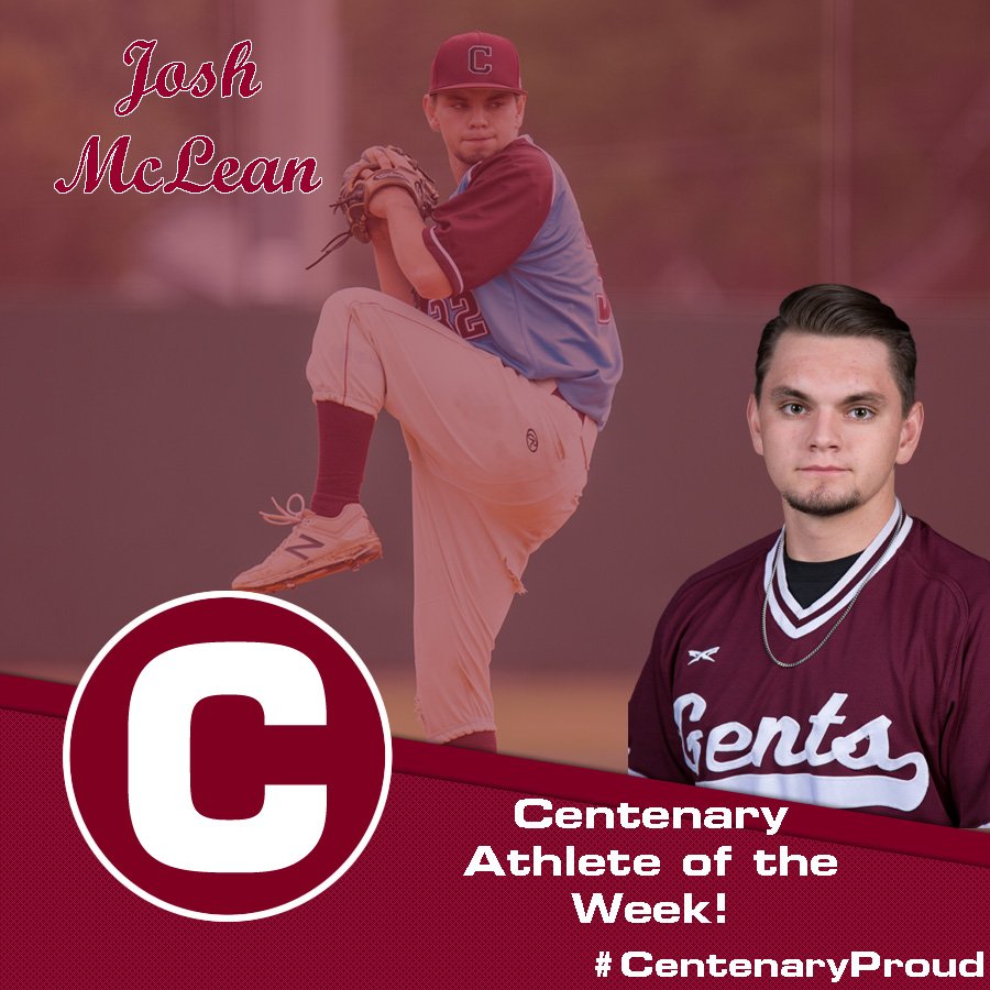 After 6.2 innings of scoreless relief in 2 game this weekend, <a href="/GentsBaseball/">Gents Baseball</a> Josh McLean has been named the final <a href="/CentenaryLA/">Centenary College</a> Athlete of the Week for the 2018-2019 athletic year! #CentenaryProud #d3baseball #SCACbaseball gocentenary.com/aotw/McLean <a href="/KtalSports/">KTAL Sports</a> <a href="/tsports318/">Talkin Sports</a>