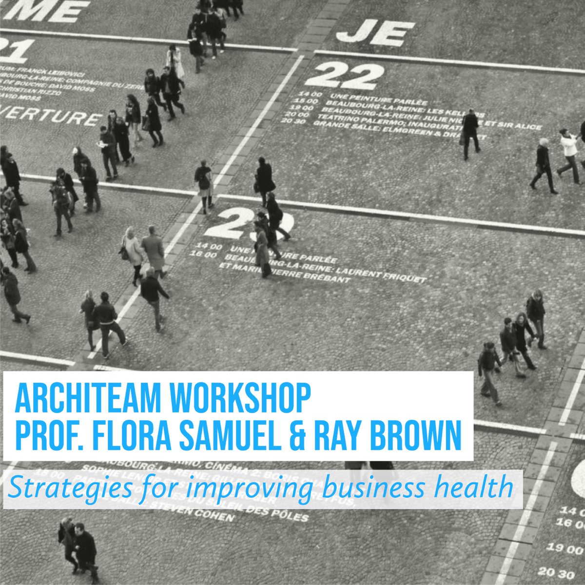 Wed 22 May, 10am - 12 noon
ArchiTeam Workshop: strategies for improving business health, with Prof. Flora Samuel &amp; Ray Brown. 
.
.
More Information and bookings for this exclusive workshop via our Events page. ow.ly/Ff6o30oE6Hs 
#MakingALiving19 #ArchiTeamConference19