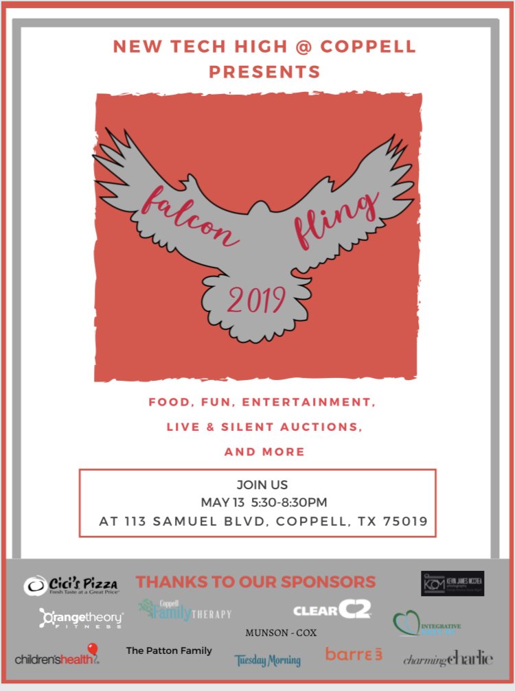 NewTechCoppell's tweet photo. Our Falcon Fling has been rescheduled to next Monday, May 13th. Forecast for that day looks great! https://t.co/Y3qdMpyd8L