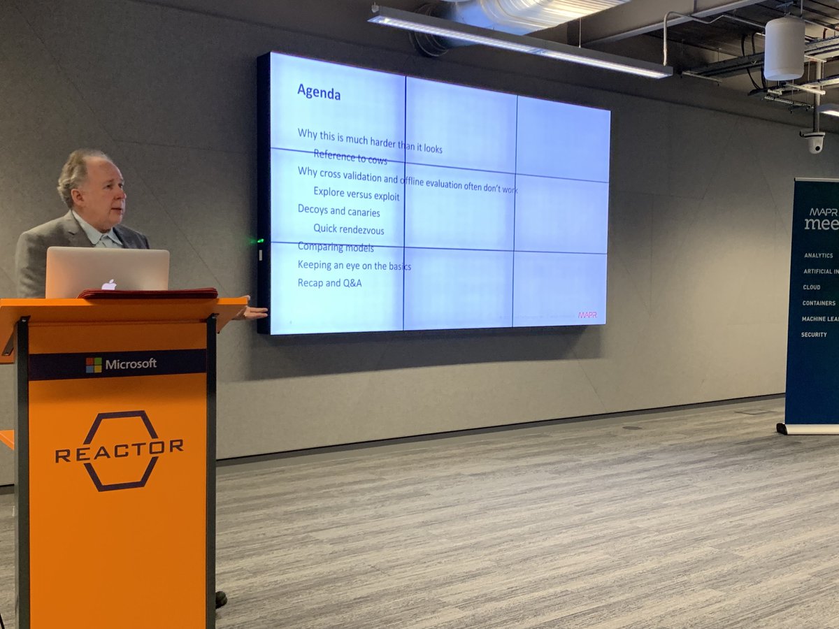 caroljmcdonald's tweet image. Thank you @ted_dunning for an interesting Dataware Meetup discussing the Online Evaluation of Machine Learning Models. And thanks to the team at The Microsoft Reactor, London for hosting the event - a top venue and great support! #dataware #rendezvous #analytics #ML @MSFTReactor