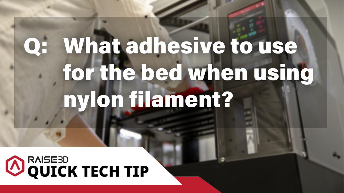 Raise3D's tweet image. We have a #QuickTechTip for you.
When printing with Nylon filament, our Sr. Sales Support Engineer Jeff uses DELI or HOOV PVP glue stick on the bed for better adhesion. #raise3d #raise3danswers #askraise3d