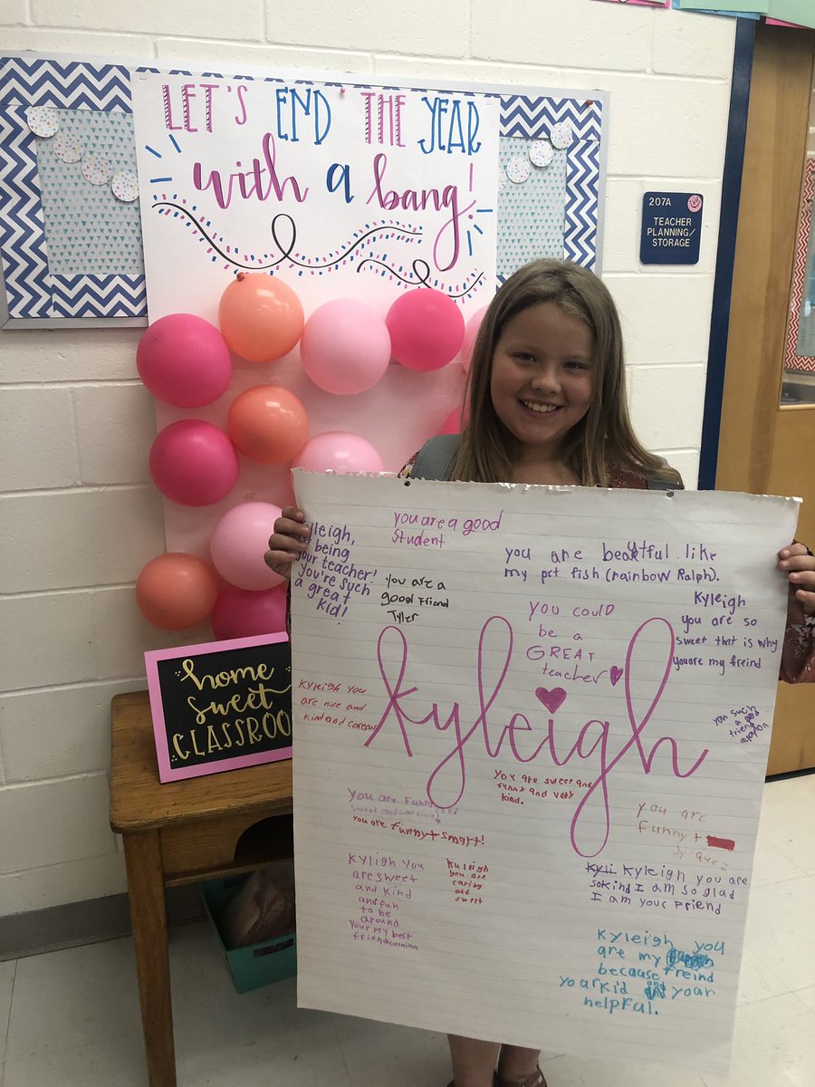 MrsDavis618's tweet photo. We began our final countdown! Each day we’ll pop a balloon with a student name in it and then that day becomes all about them! Today’s student had a morning meeting dedicated to her, had a lunch bunch with friends, &amp; took home this poster signed by her classmates! #ownyourimpact https://t.co/Jii1xhFSBT