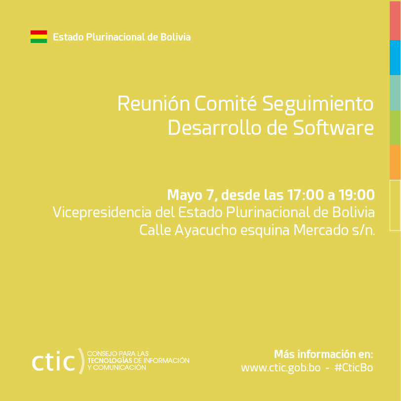 AgeticBolivia's tweet photo. #CticBo: El martes 7 de mayo el Comité de Seguimiento de desarrollo de Software se reúne en la Vicepresidencia. ¡Te esperamos! https://t.co/hFCSOC4EO2