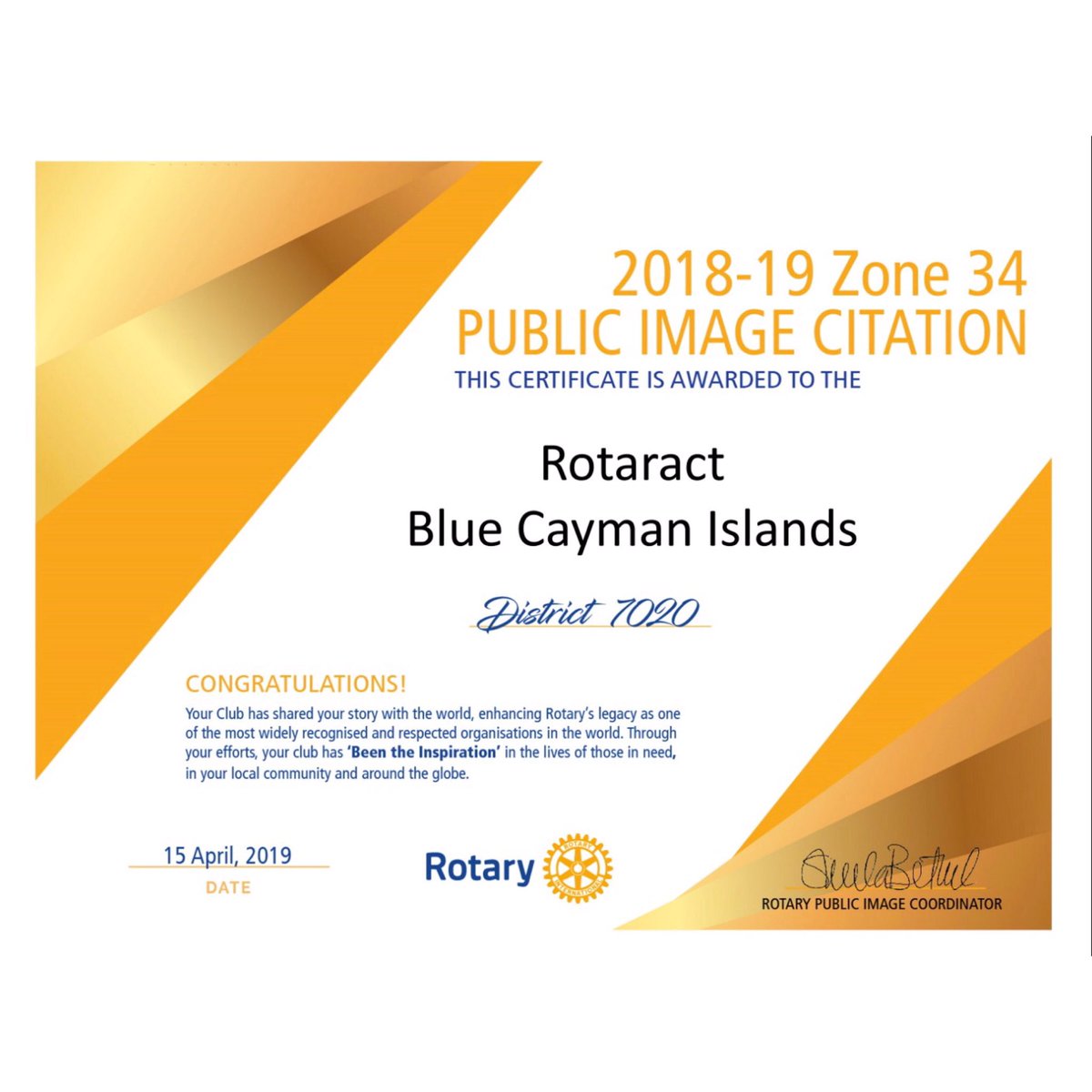 RotaractBlue's tweet photo. Congratulations to us for receiving a Zone 34 Public Image Citation at last week’s Rotary 7020 District Conference.
Special congrats to all the Cayman clubs on their achievements.
#Rotaract #rotaractblue #rotaractd7020 #rd7020flock #rotary #betheinspiration #caymanislands https://t.co/9AD9l87CVC