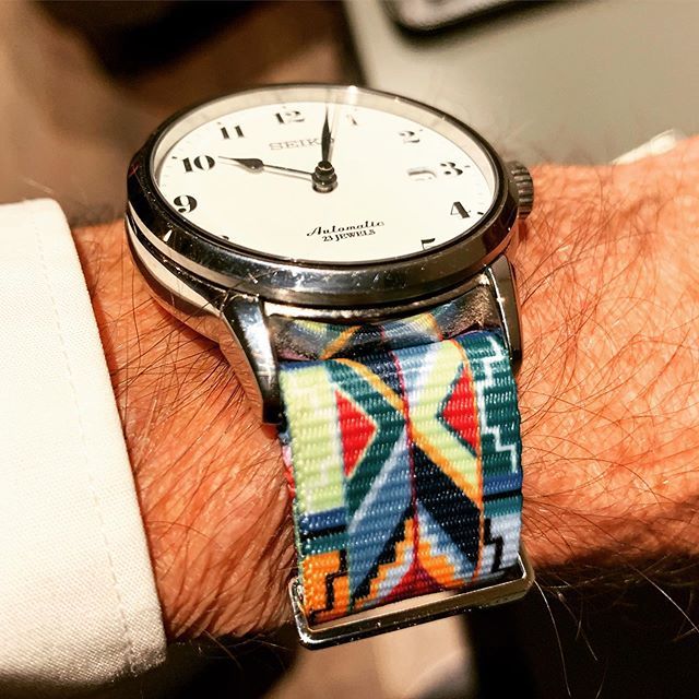 Never mind the watch, look at the strap. 
#watch #watches #watchnerd #watchporn #calibre61 #watchcollector #instawatch #mechanical #fashionista #watchesofinstagram #instalike #instamood #accessories #fun #colour #luxury #happy #fresh #nato #barcelona #seiko #enamel
