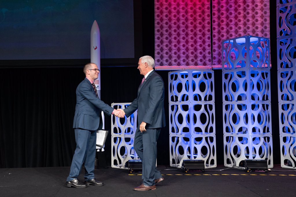 VP45's tweet photo. Great to address the Satellite 2019 Conference. Companies in the commercial space industry have not only been an important part of our economic success, they are critical to the success of our nation and to the advancement of our ideals in the vast expanse of space. 🚀 https://t.co/4jKy4BGQoi