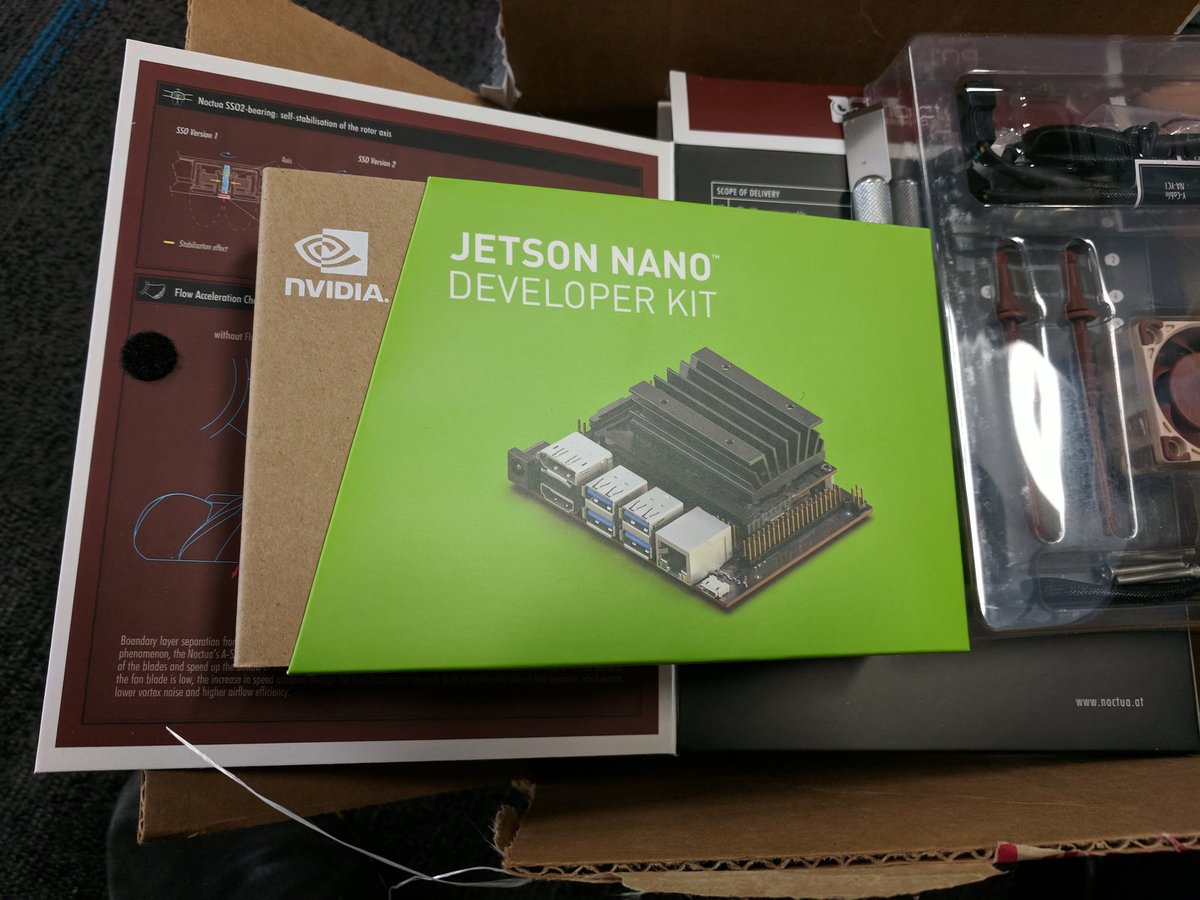letsjill's tweet image. Very hyped to play with this fresh Jetson Nano from @nvidia , and all the other goodies they sent as well : )