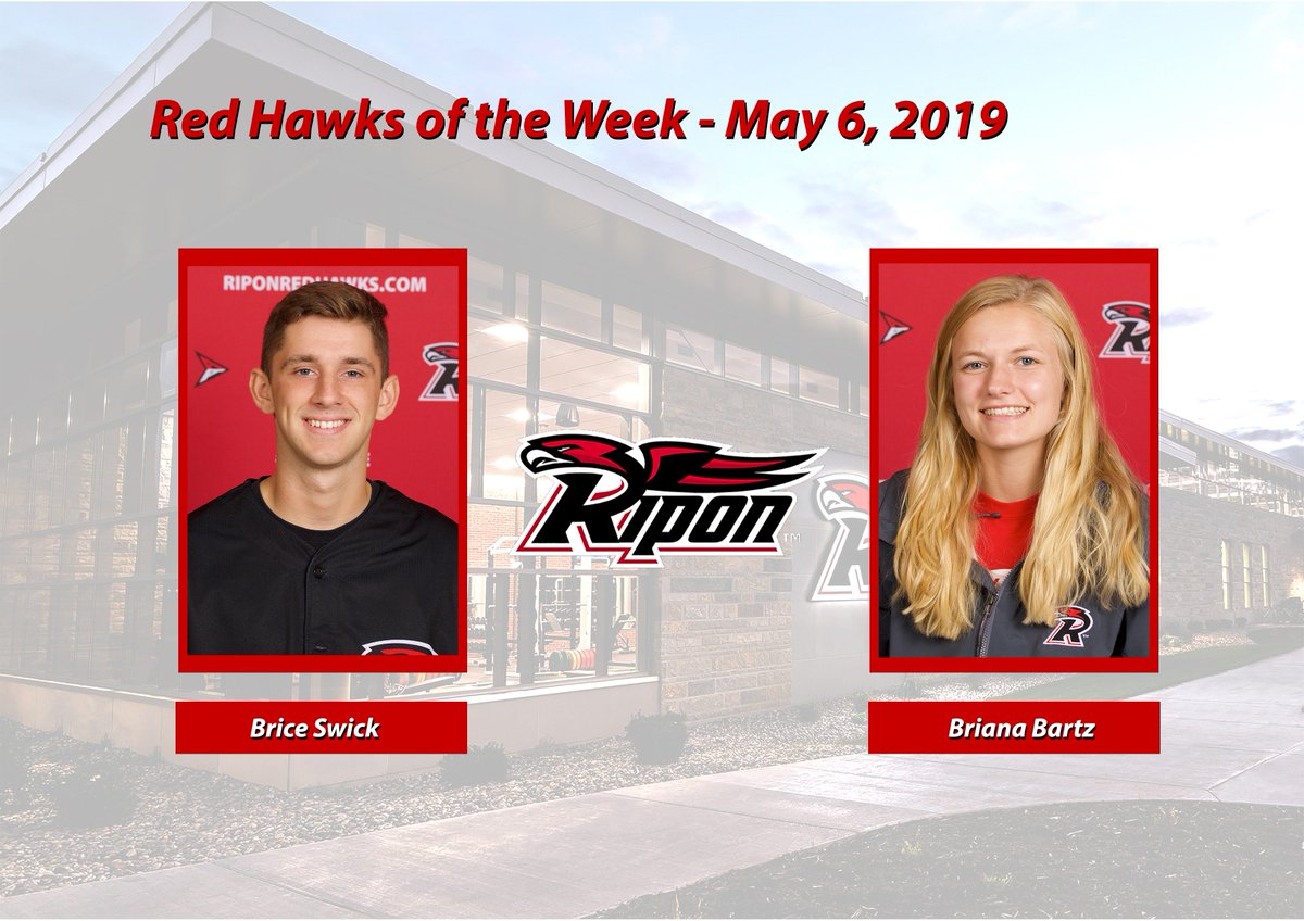 RiponRedHawks's tweet photo. This week's Red Hawks of the Week are Brice Swick (Baseball) and Briana Bartz (Track &amp; Field). Read more about their accomplishments here: https://t.co/lze2xOozIW #ROW #congrats https://t.co/8jOGldaoxf