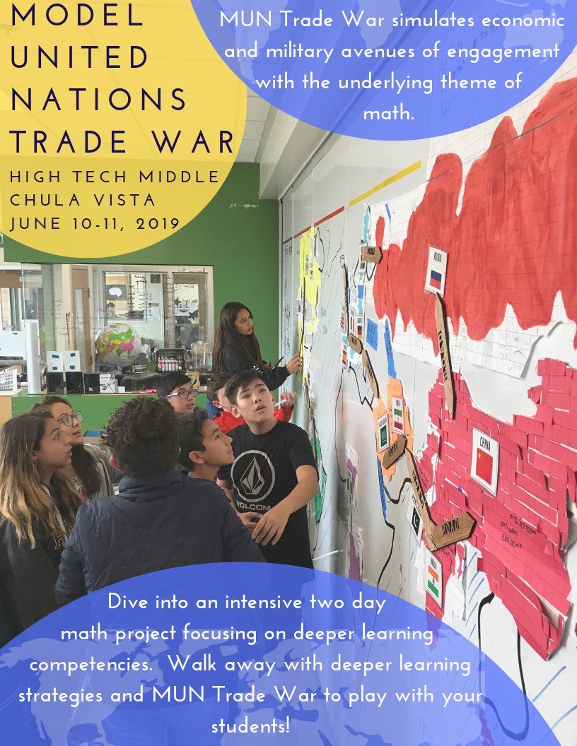 hthgse's tweet photo. Join us June 10-11 and unpack math, english, and social studies in our 2-day #ModelUN Trade War project. Our @hightechhigh team will guide you through lesson design and #deeperlearning competencies. #HTMCV #PBL
Register today: https://t.co/dLrOifnGBK https://t.co/JSv91E5doR