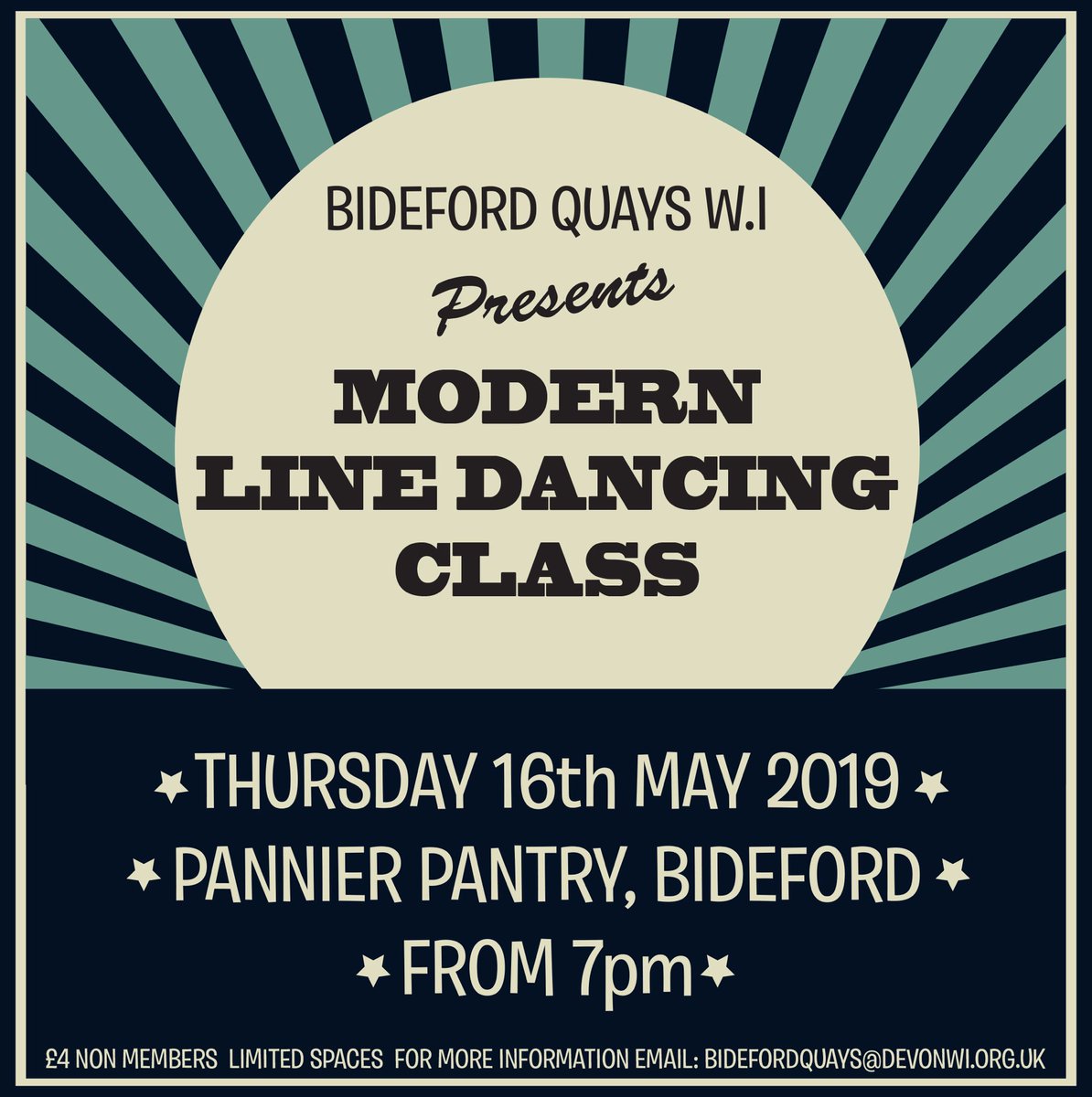 BidQuaysWi's tweet photo. Brush off your dancing shoes! This months #BidefordQuaysWI evening will be a Modern Line Dancing Class ! 7pm Thursday 16th May at Pannier Pantry. #bqwi #bideford #inspire #encourage #enjoy ⁦@WomensInstitute⁩ https://t.co/fcJ781PsK6