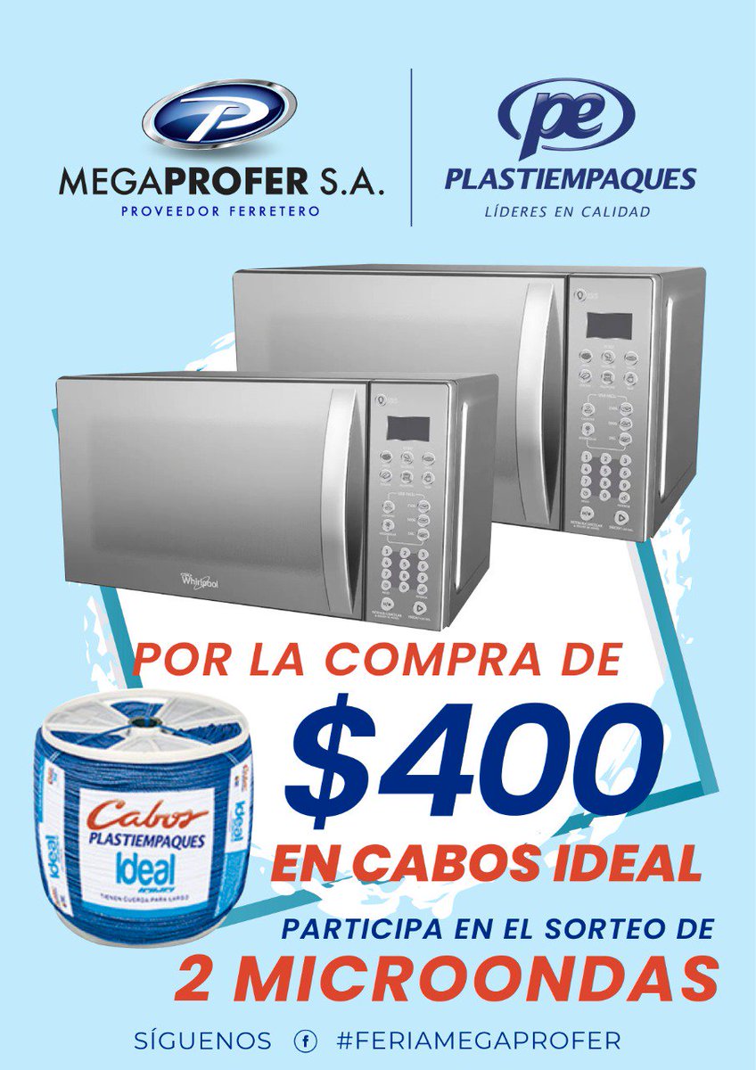 megaprofer's tweet photo. Por tus compras en Cabos Ideal superiores a 400 USD, puedes participar en el sorteo de 2 Microondas. #feriamegaprofer https://t.co/6nMD2XO9B8