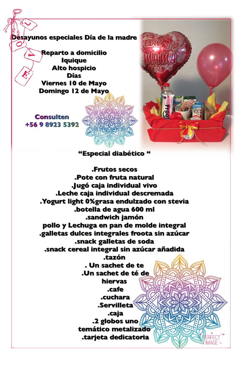 gisetv's tweet photo. 💥desayunos a domicilio !! #Iquique #AltoHospicio Están lejos y quieren saludar o sorprender a su mamá , abuela, tía ,esposa ,novia ,hermana , polola, suegra  para este día de la madre contáctenos !!👉🏻ESPECIAL DIABÉTICO y desayuno normal👈🏻 !! https://t.co/m5AM2iS2ES