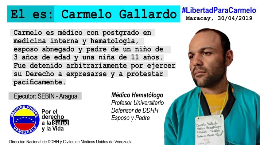 Motherofwolf1's tweet photo. @isnardobravo @isnardobravo Ese mismo día también fue privado de libertad el médico internista y hematólogo egresado de la UC,  Dr Carmelo Gallardo. #LibertadParaCarmelo https://t.co/Idtsy6rzuH