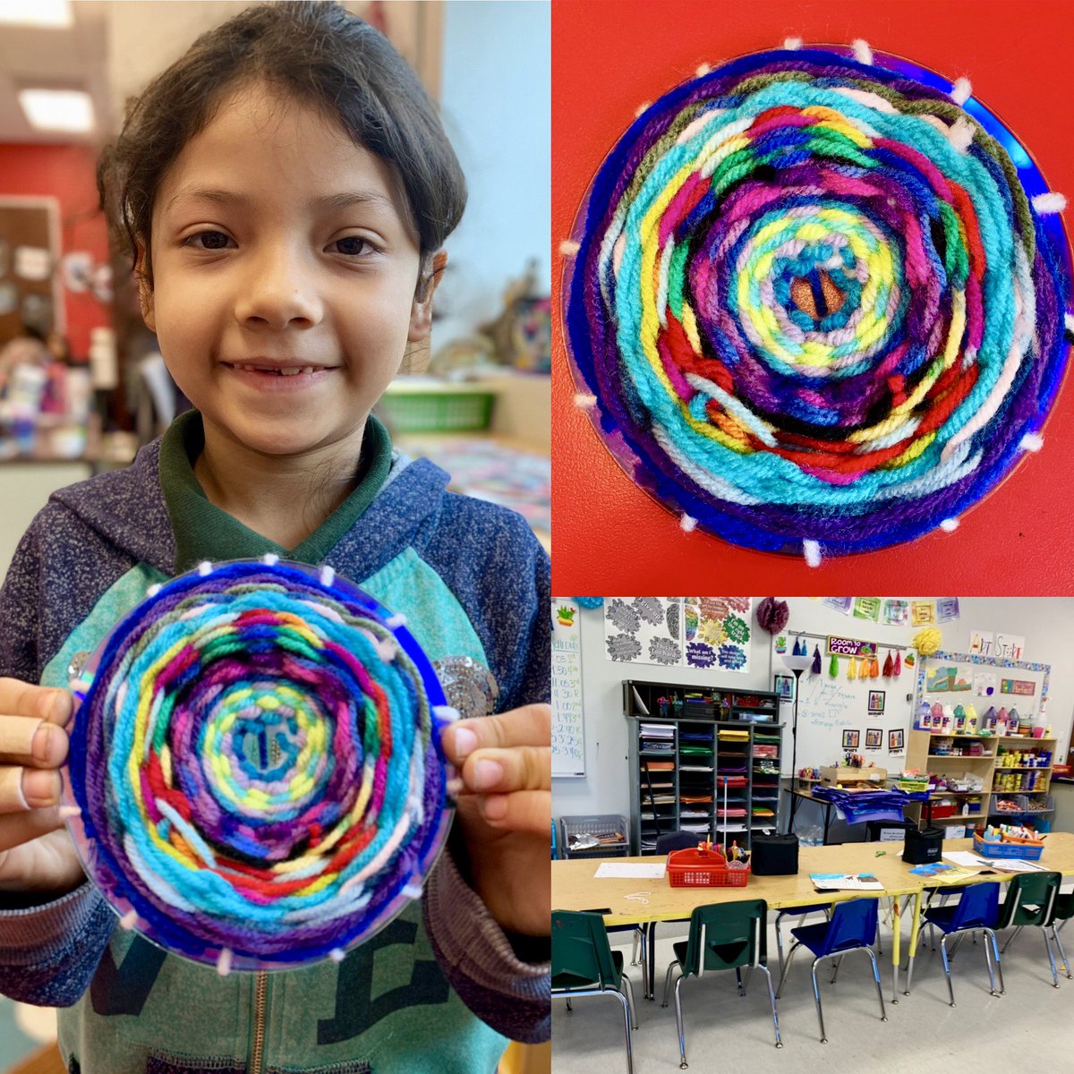 MervaKACD's tweet photo. Finishing up art this year with some weaving! Upcycling some old blank CDs to make these beautiful, woven projects. #art #teacher #kipp #kippaustin #kipptexas #KACDJoy @KACDHoneybees https://t.co/uI6b5q5Znq