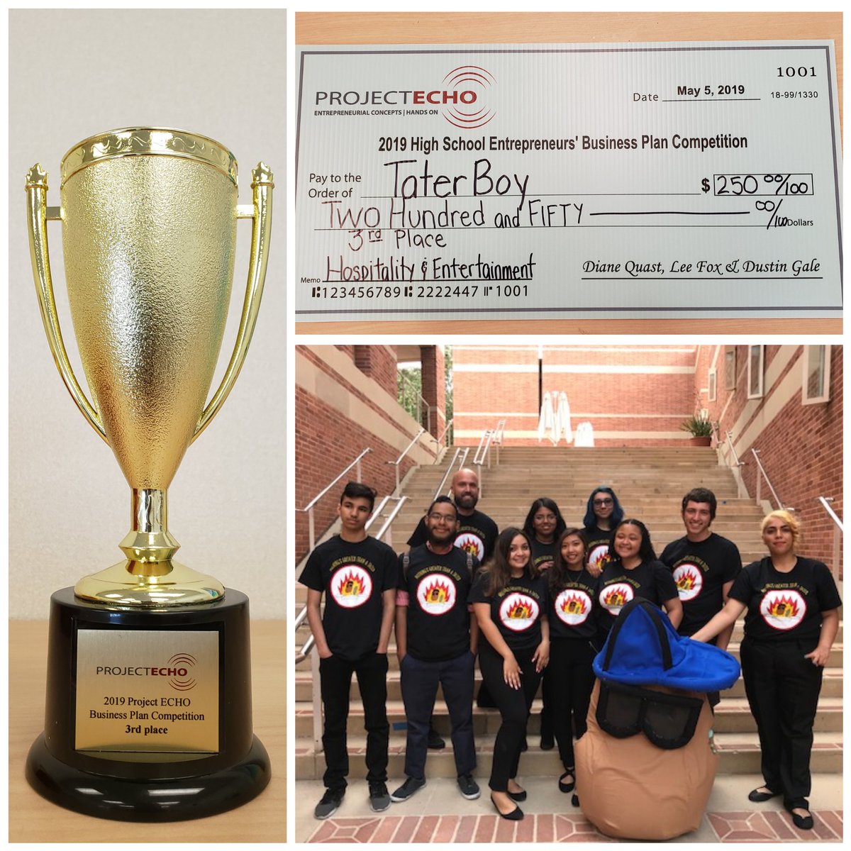 HHSCougars's tweet photo. Congratulations to Mr. Collins and Team Tater Boy on placing 3rd in the Hospitality and Entertainment Division of the Project Echo Competition! @ProjectECHO #theCVway #Leadership https://t.co/YZqCXkMNUA