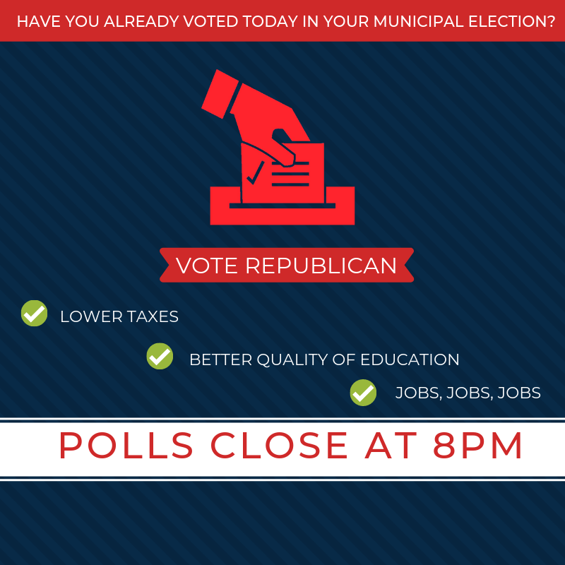 CTGOP's tweet photo. #CTPolitics Reminder: If you're registered to vote in one of the following #Connecticut towns: #AndoverCT, #BethanyCT, #WoodbridgeCT, or #UnionCT
Make sure to vote in your municipal election before 8pm tonight!
Voting locations: https://t.co/QWikYVQ5Y5 https://t.co/6zgyhtrBVD