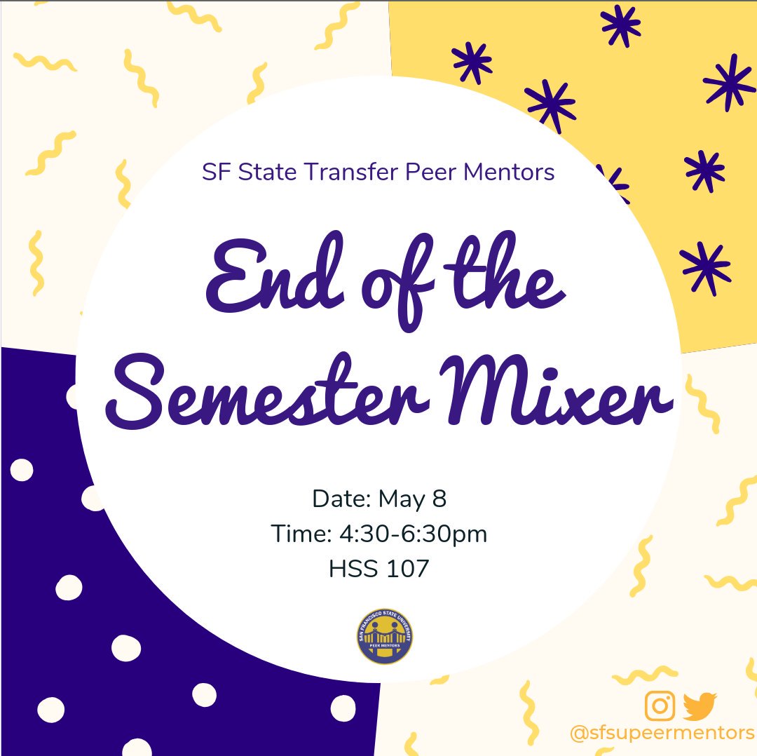 sfsupeermentors's tweet image. Followed by our end of the semester mixer from 4:30pm-6:30pm, where we be celebrating TRANSFER ACCOMPLISHMENTS with some fun activities and light refreshments. First 5 people will receive a passion planner!
#SFState #TransferCommunity #TransferAccomplishments #TransferPeerMentors