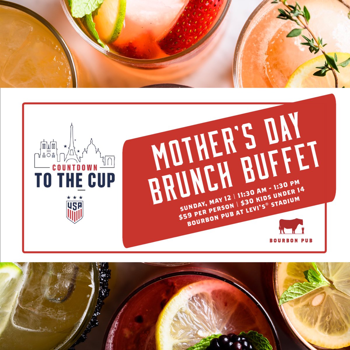 Heading to the @uswnt vs. <a href="/SAFA_net/">SAFA.net</a> this Sun. 5/12 at @levisstadium? Join us before the game for a one-of-a-kind brunch buffet at <a href="/bourbonpub_sc/">bourbonpubsc</a> for only 59pp! TICKETS ➡️ BIT.LY/BOURBONPUBBRUN…