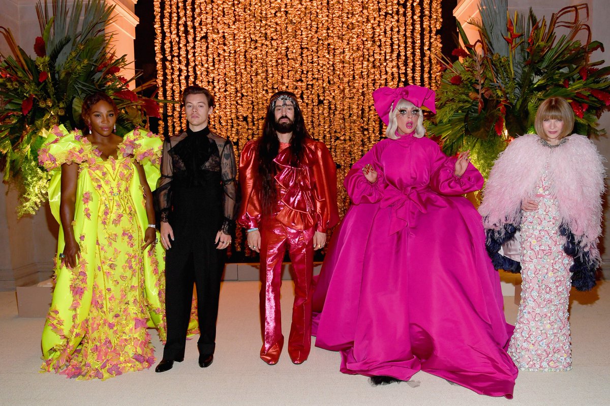 hsdaily's tweet photo. Co-chairs of the 2019 #METGala: Notes on Camp - Harry Styles, Serena Williams, Lady Gaga, Alessandro Michele and Anna Wintour. https://t.co/3W8KAE4Lo0