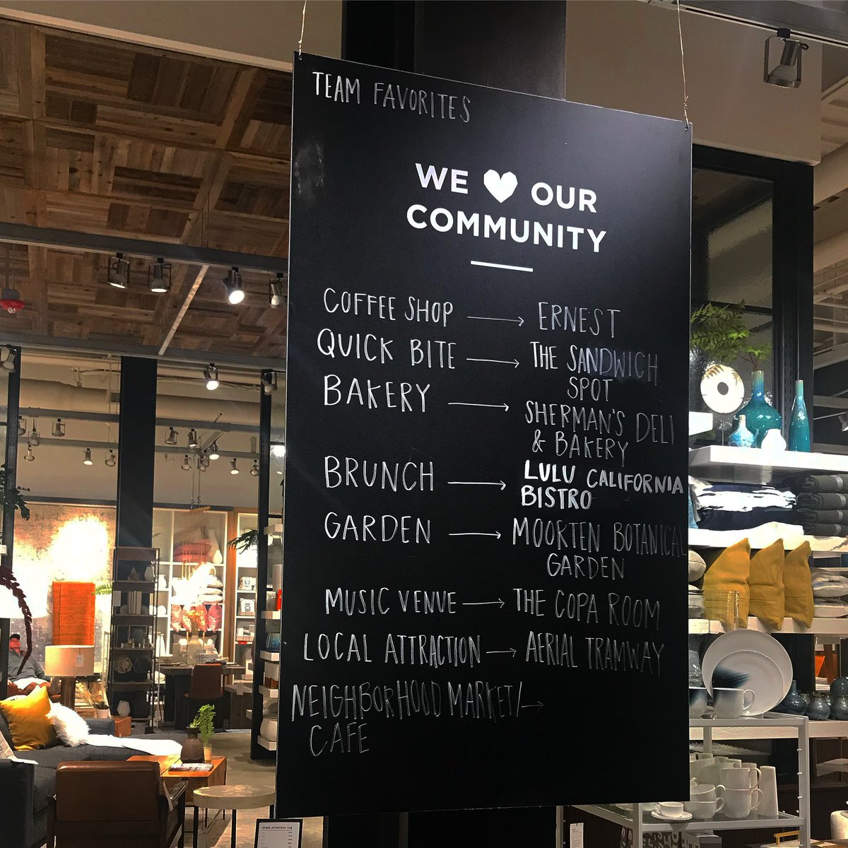 Greeted by this sign when I entered the <a href="/westelm/">west elm</a> on N. Palm Canyon Dr. in #PalmSprings. Love how community supports local business. The revitalization of area is remarkable with authentic boutique hotels, restaurants &amp; retail. #pspsh #stayauthentic @PalmSpringsPSH @palmspringsBnB