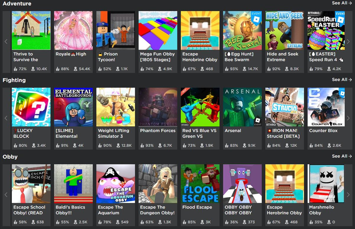 Bloxy News On Twitter Bloxynews There Are A Bunch Of New Categories On The Roblox Games Page Seems Like They Took The Old Genres And Turned Them Into Their Own Separate - good old roblox games