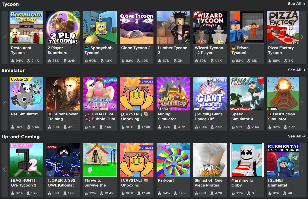 Bloxy News On Twitter Bloxynews There Are A Bunch Of New Categories On The Roblox Games Page Seems Like They Took The Old Genres And Turned Them Into Their Own Separate - list of old roblox games