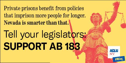 ACLUNV's tweet photo. Today the Senate Judiciary Committee heard #AB183, which would ban the use of private prisons by the state of Nevada. We need to get this bill out of committee for a floor vote ⏤ use this map to find your state senator to ask them to support it https://t.co/KJwAAZCb1N #nvleg https://t.co/779FFGbMJX