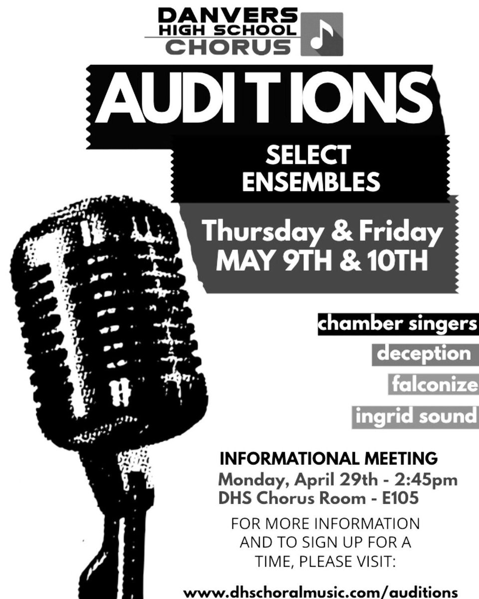 Auditions for all of our select ensembles are THIS WEEK! Visit our website (link in bio) to sign up for a time! <a href="/dhsfalconize/">Falconize</a> @dhsingridsound @dhsdeception6
