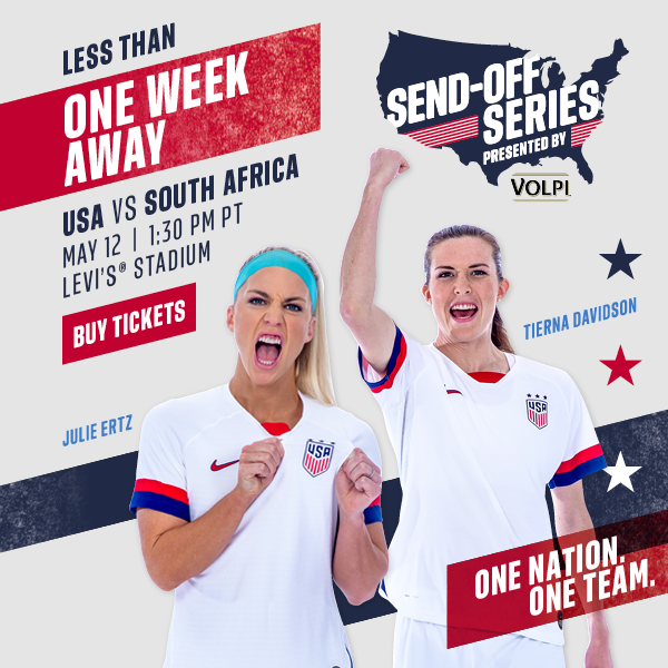 Less than one week 'til <a href="/USWNT/">U.S. Women's National Soccer Team</a> kicks off their #SendOffSeries at #LevisStadium!

Be here this Sunday. 🎟: 49rs.co/sFHEaI