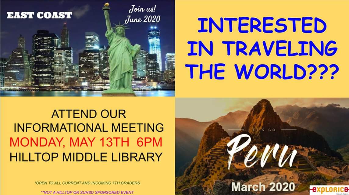 Queenaidab's tweet image. Announcing our 2020 trips!  
Please join us at our informational meeting. All current &amp;amp; incoming 7th grade students are welcome.  
***Not a school or district sponsored event*** @lauriebworthy @FLGlobalScholar @littlesnacks3