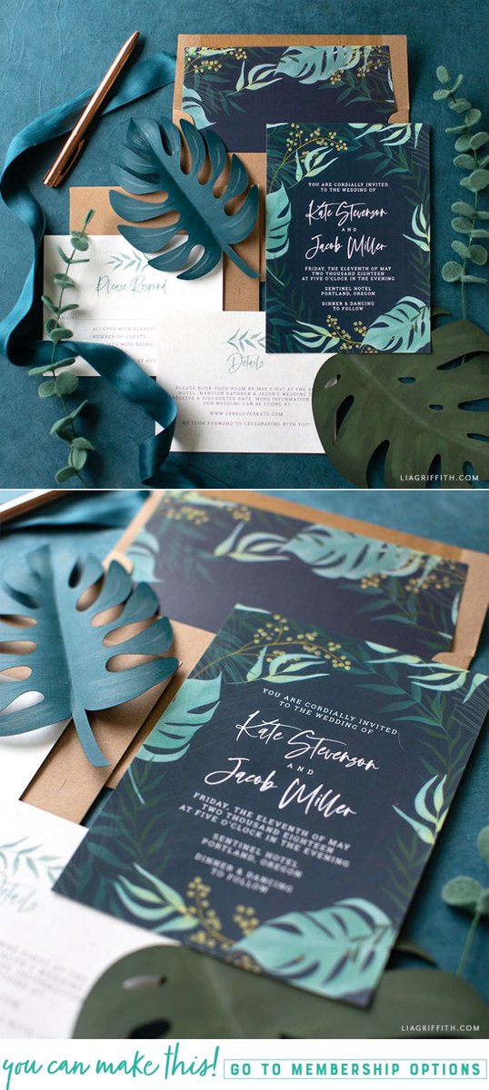 If you are going for a tropical vibe on your wedding day, we have tons of great DIY ideas for you like our wedding invite! #wedding #diywedding #weddinginvite #weddinginvitations #papergoods liagriffith.com/navy-tropical-…