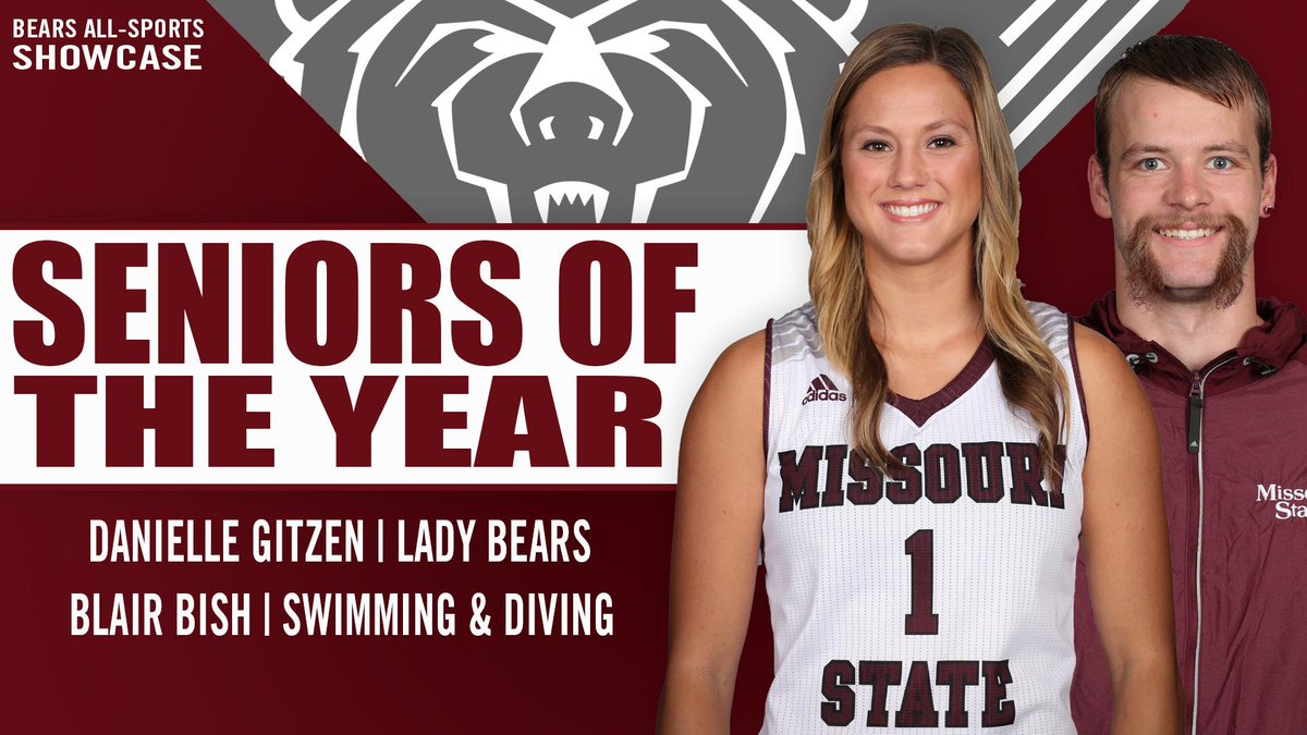 MissouriStBears's tweet photo. Cheer loud for our #BearsShowcase Seniors of the Year! @MoStateSwim’s Blair Bish and @MSULadyBears Danielle Gitzen earn the accolades! #MSUBears 🐻 https://t.co/qNIB9I5f02