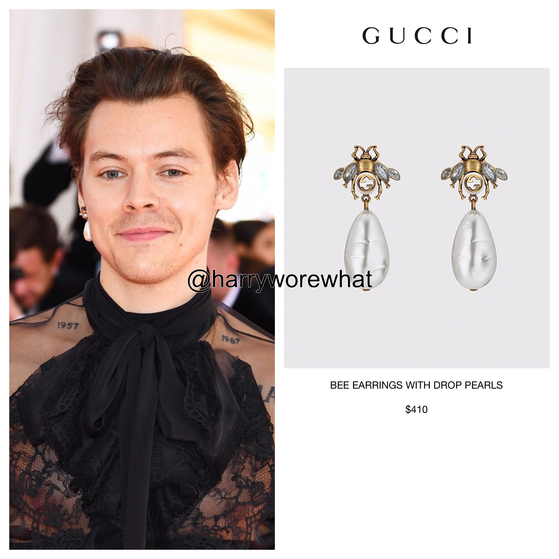 gucci bee pearl earrings