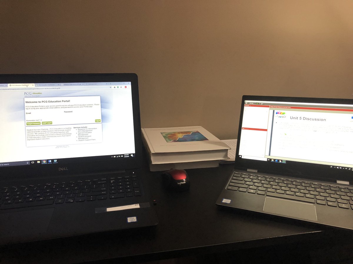 B_Moore1029's tweet photo. BCBA Class on one computer...IEP on the other. The grind never stops when you are chasing your dreams and passions... #BCBA #Boldlygo #passion #dreams https://t.co/nU9G5Uri5Q