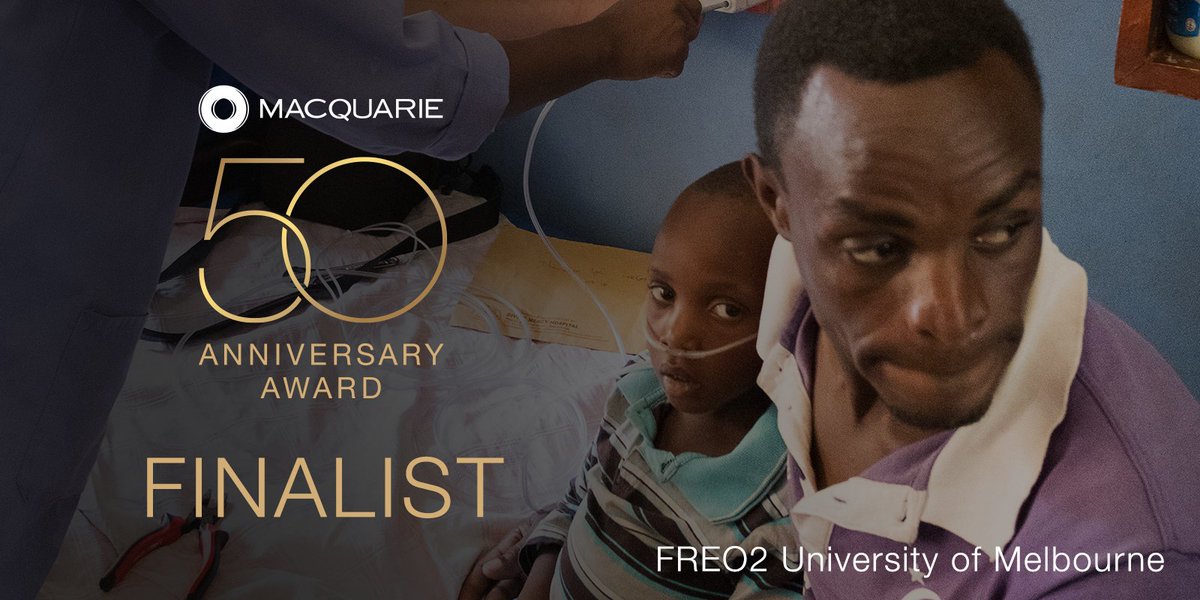 unimelbalumni's tweet photo. We’re thrilled that @unimelb has been selected as a finalist for the @Macquarie 50th Anniversary Award for @FREO2_AU. If successful @FREO2_AU will get $10m to roll out the project to Uganda and the Pacific saving the lives of countless children https://t.co/SBwPzY4buX  @SciMelb https://t.co/v4MQKsj77I