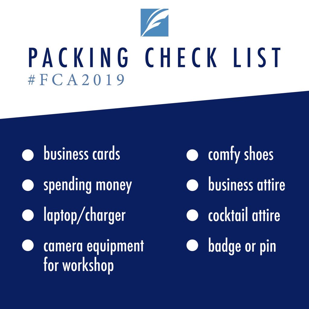 Time to stuff those suitcases for #FCA2019!

Need some help remembering everything? We've got your back.