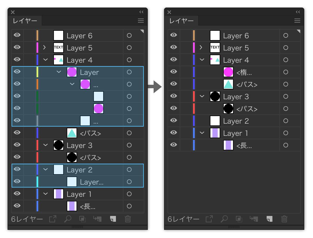 onthehead's tweet image. さらにレイヤー関係の #Illustrator_Script 。
・サブレイヤー構造を破棄して、親レイヤーに統合するスクリプト。
onthehead.com/ais/layer004/
統合した後、空っぽのサブレイヤーを削除します。
無意味なサブレイヤーって、作業の邪魔でしかないからこれを使ってシンプルな構造にしましょ。
