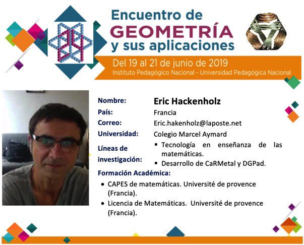EncuentroGeom's tweet photo. Nuestro cuarto y último invitado internacional llega de Francia 🇫🇷. Eric Hackenholz, creador de los programas de geometría dinámica #CaRMetal y #DGPad, es pionero en el uso de las tecnologías digitales en la enseñanza de las matemáticas.
#24EGA https://t.co/Srg2JEMzIl