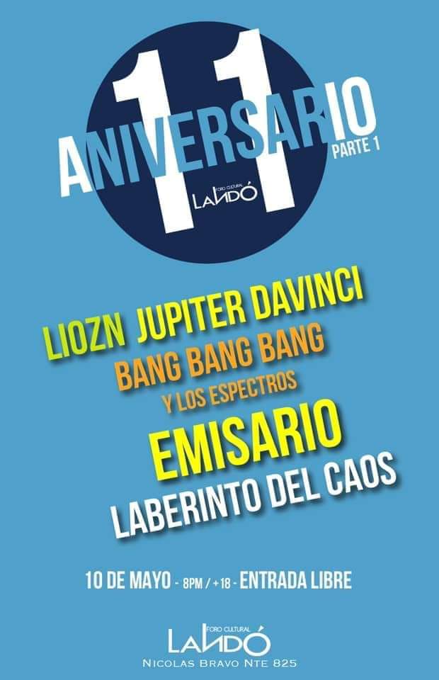 landolive's tweet photo. Foro Landó Norte #ForoLandó
Viernes 10 de mayo
11 aniversario Landó
@Lizn67817141 Júpiter Da Vinci @BByLosEspectros @emisariorock @Laberintodlcaos
8 PM/+18/ID obligatoria/Entrada libre https://t.co/MTW4yAcxD4