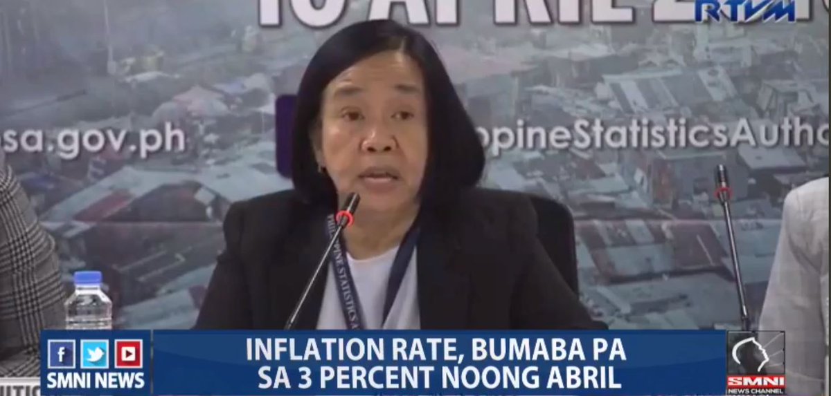 DZAR1026's tweet photo. Inflation rate, bumaba pa sa 3% noong Abril.
#SMNINEWSBREAK
#SMNINews
#DZAR1026 https://t.co/FqMDAs8Ufr