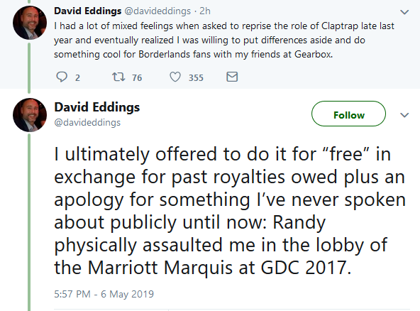 GamingInHellPod's tweet image. Borderlands voice actor was never properly paid, assaulted by the CEO of Gearbox - the guy who left a usb drive full of questionable porn at a Medieval Times! Very fun stuff, excited to always have content for our show