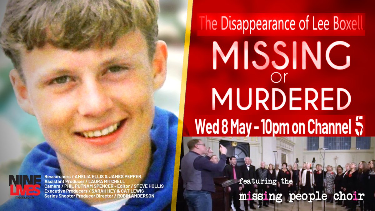 This documentary may be my LAST chance of finding my dear son Lee. Please RETWEET, thank you for your help. It will include a performance by @missingpeople Choir.