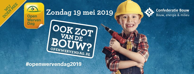 Ook wij doen mee aan #openwervendag2019 op zondag 19 mei (10-17u). Voor deze 13de editie stellen we vijf werven open voor het grote publiek. Welke dat zijn ontdek je op >> bit.ly/2H6H53n << #openwervendag2019 | @ConfedBouw