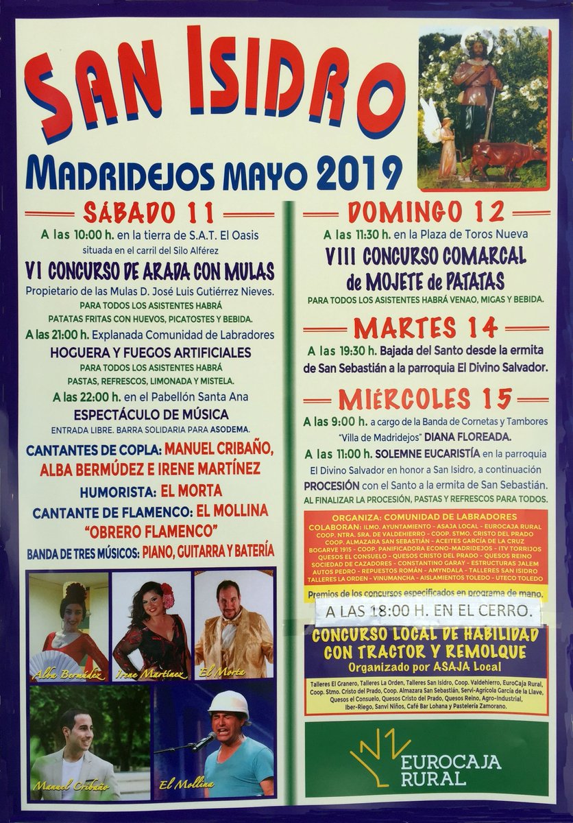 Fiestas en honor a #SanIsidro Labrador en #Madridejos.  11, 12, 14 y 15 de mayo de 2019