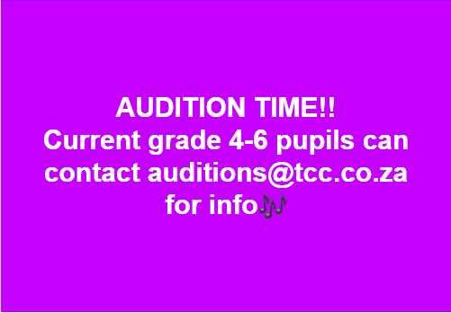 Audition time is here. Current grade 4-6 pupils can contact auditions@tcc.co.za for info. #TCCAuditionsTime #TCCAuditions #TCCInTake2019 #TCCWorldChampoins